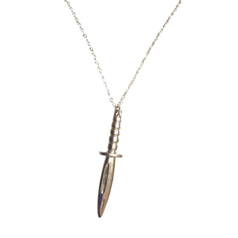 Dainty Silver Plated Dagger Necklace, 22” long, Dainty Silver Rolo Chain‎ - Picture 5 of 5